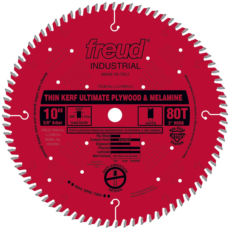 LU79R010 Circular Saw Plywood/Melamine Saw Blade 10" x 5/8" Bore x 80 Tooth Hi-ATB Thin Kerf